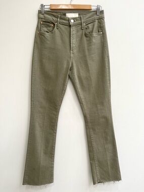 MOTHER Denim The Insider Hover The Devil May Care Ankle Raw Hem Sage Green 28